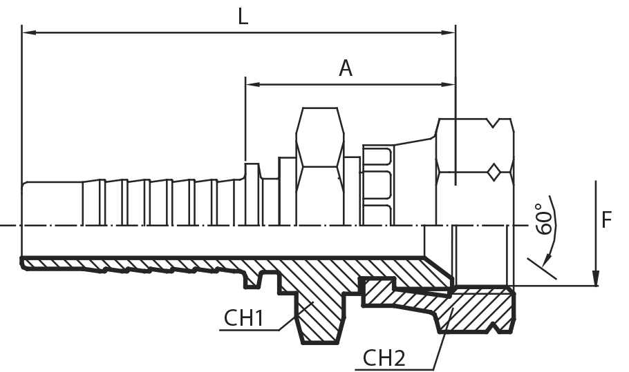 “KOMATSU” straight metric Female 60° cone