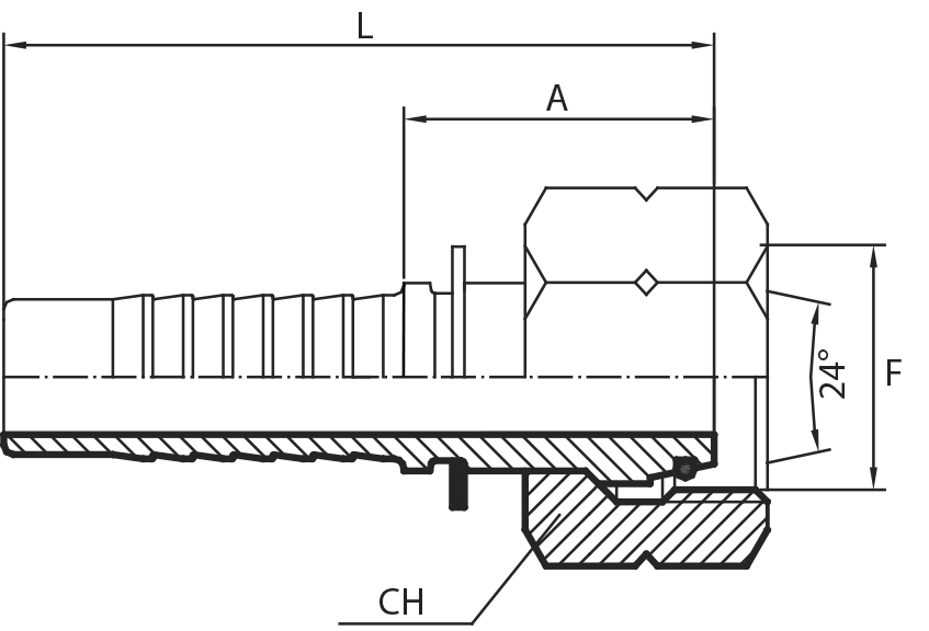 O-ring straight metric female 24° cone - L type