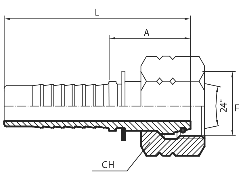 O-ring straight metric Female 24° cone - S type