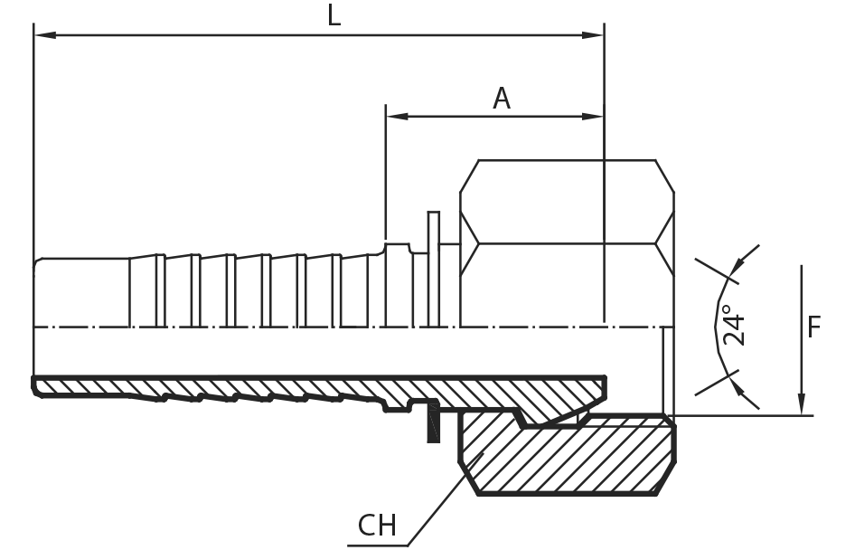 Straight Metric Female 24° cone - French type